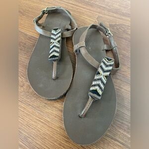 Sseko Espresso Leather T-Strap Sandals with Beaded Strap